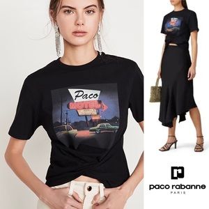 Paco Rabanne Cotton Graphic Twist T-shirt Motel Top  -  Size XS